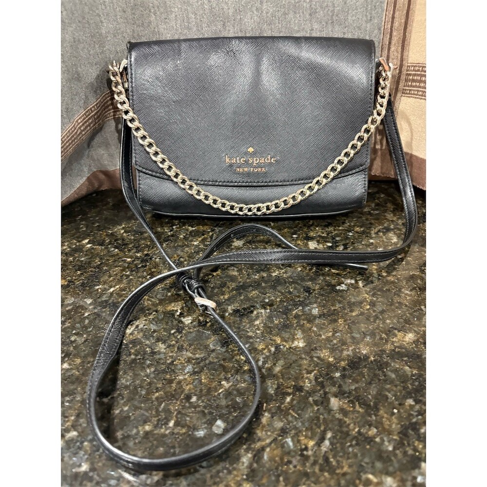 Kate Spade New York Crossbody Bag Womens Small Black Flap Chain Strap 9x7 - Picture 4 of 11